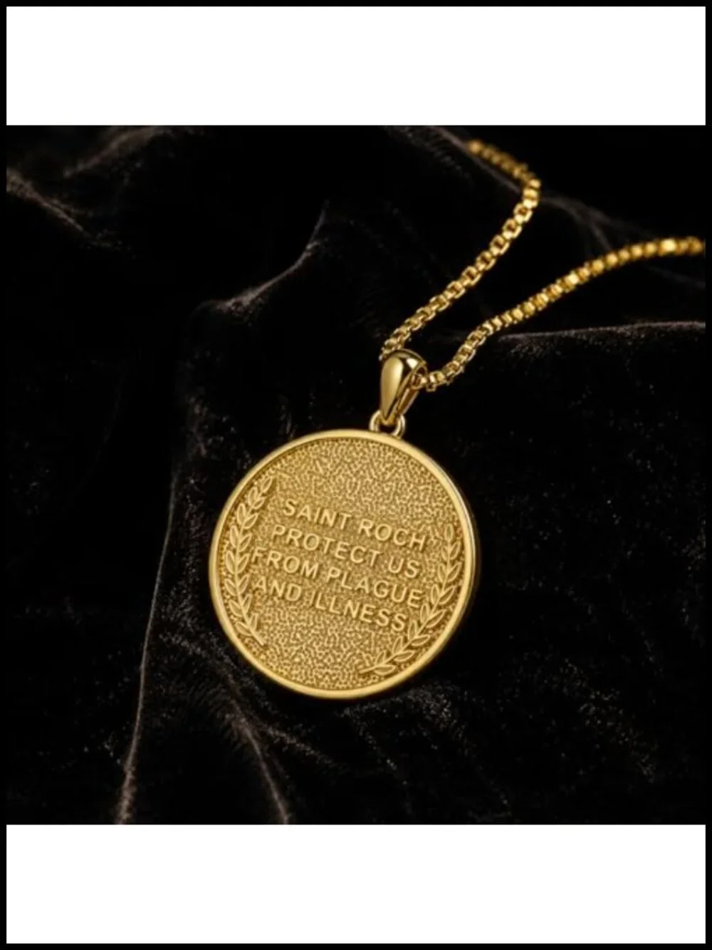 14K Gold Plated St Roch Catholic Medal Pendant Necklace Stainless Steel Chain